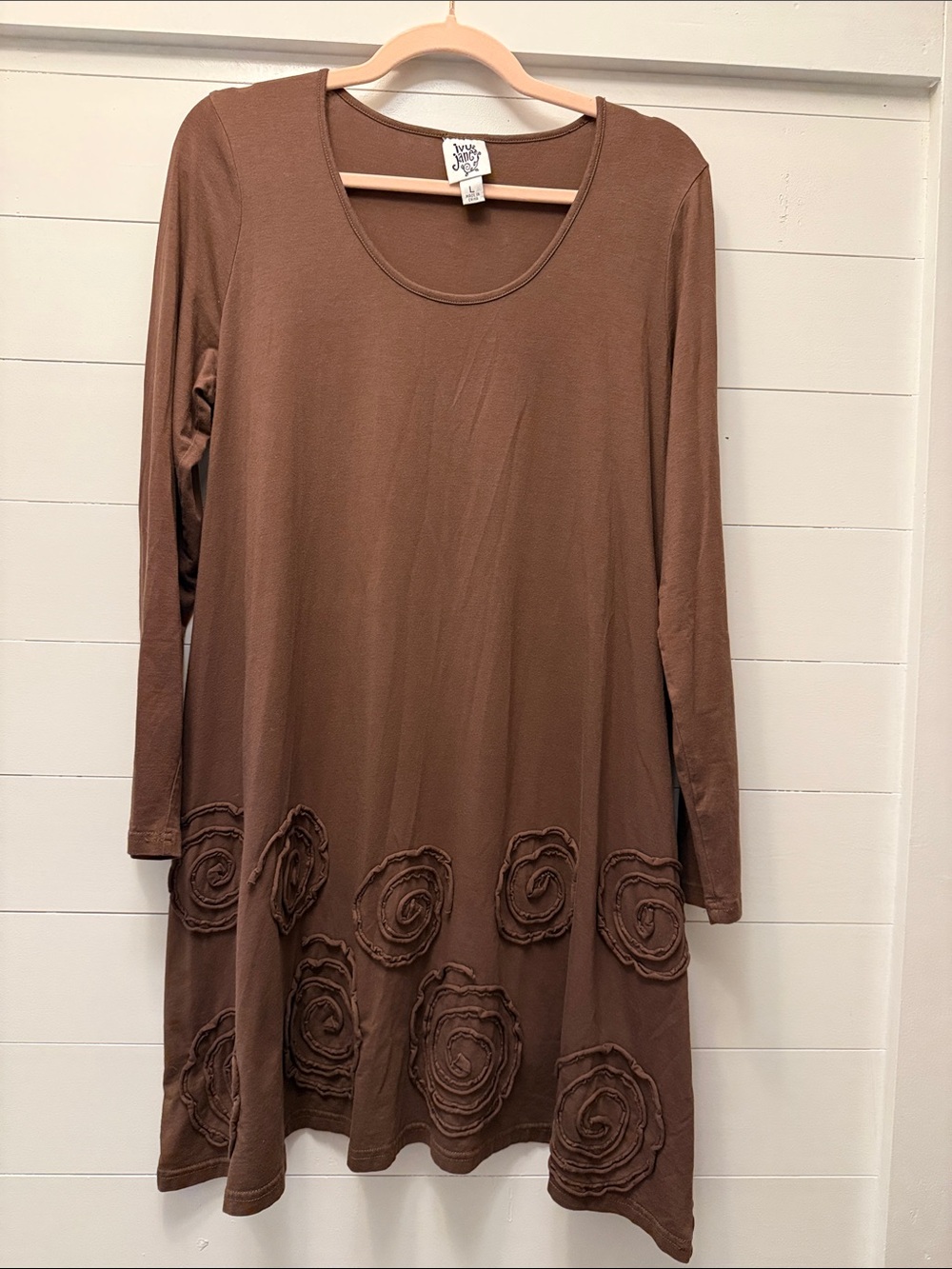 ivy jane Brown Long Sleeve Scoop Neck A-Line Dress with Rosette Details